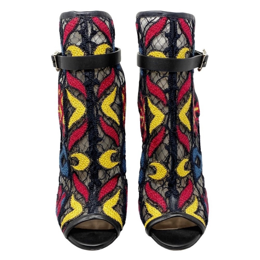 Valentino Embroidered Multicolor Rockstud Peep Toe Ankle Boots - Picture 3 of 7
